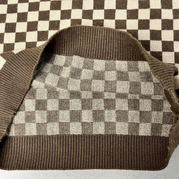 Willow & Wind Sweater Vest Womens Small Brown Beige Checkerboard V Neck Knit - Picture 5 of 7
